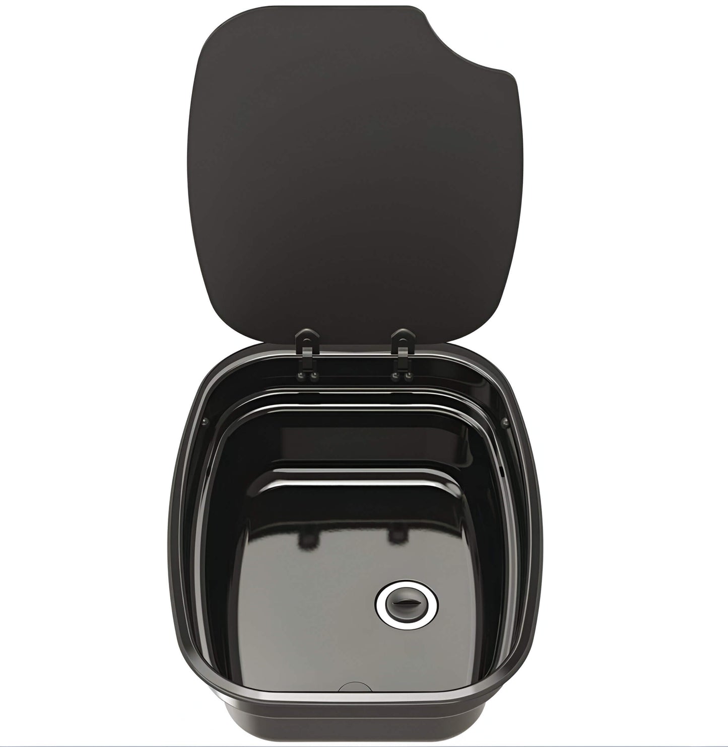 Fregadero negro Thetford Argent Bowl Sink con tapa de cristal.