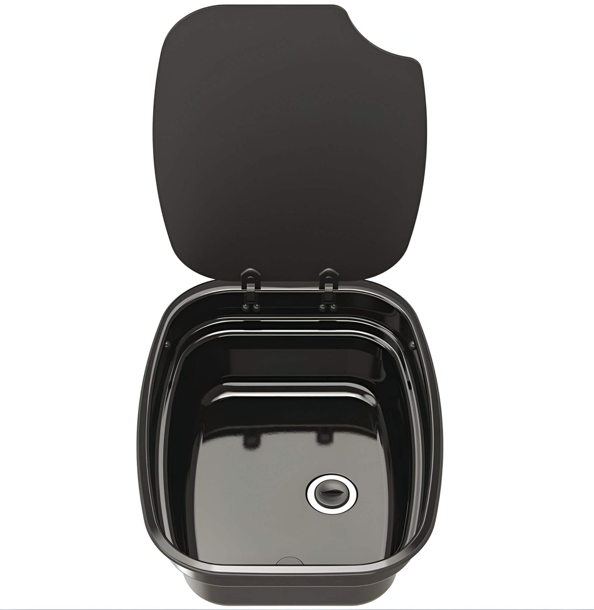 Fregadero negro Thetford Argent Bowl Sink con tapa de cristal.