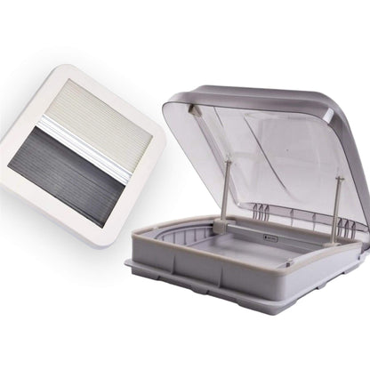 Medidas de encastre 400×400 mm y dimensiones exteriores de la claraboya.