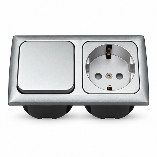 Interruptor y enchufe Schuko HABA C-Line Opal para camper – Plateado