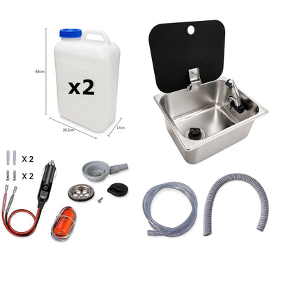 Kit fregadero camper 26x32 con tapa, grifo 12V, bomba y garrafas