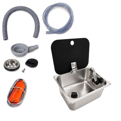 Kit fregadero camper 26x32 con tapa, grifo 12V, bomba y garrafas