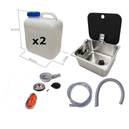 Kit fregadero camper 26x32 con tapa, grifo 12V, bomba y garrafas