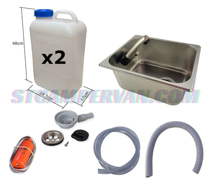 kit fregadero camper 26x32, grifo Comet London 12V, bomba sumergible 10 l/min