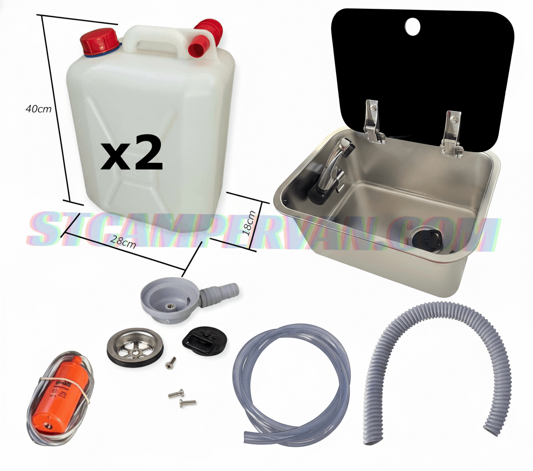 Conexiones rápidas de agua y 12V del kit fregadero 27x36