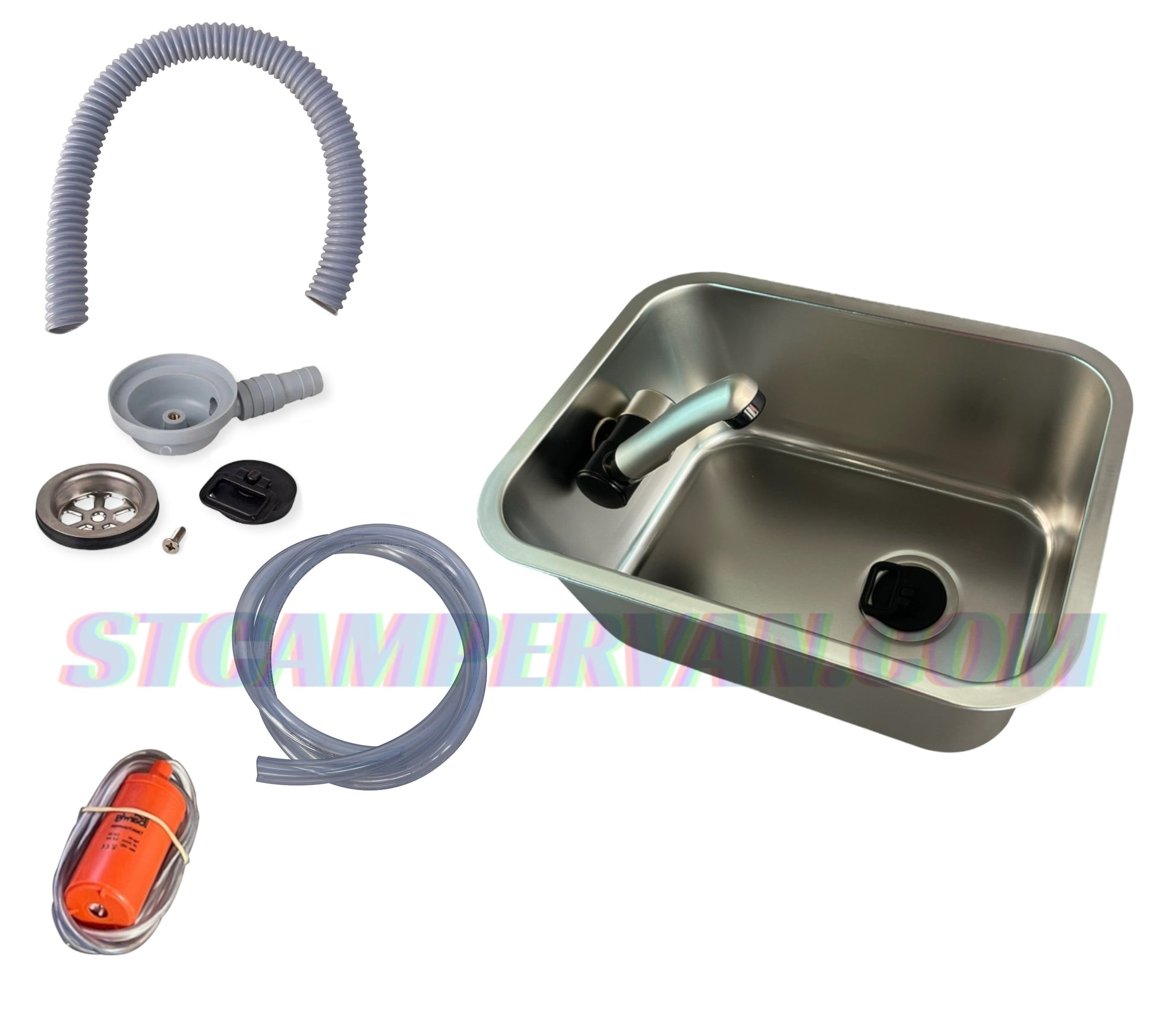 Desagüe del fregadero 27x36 hacia depósito de aguas grises en camper