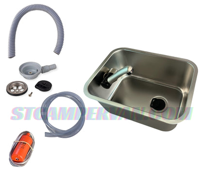Desagüe del fregadero 27x36 hacia depósito de aguas grises en camper