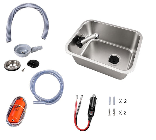 Kit fregadero camper 27x36 con grifo Comet 12V bomba y accesorios
