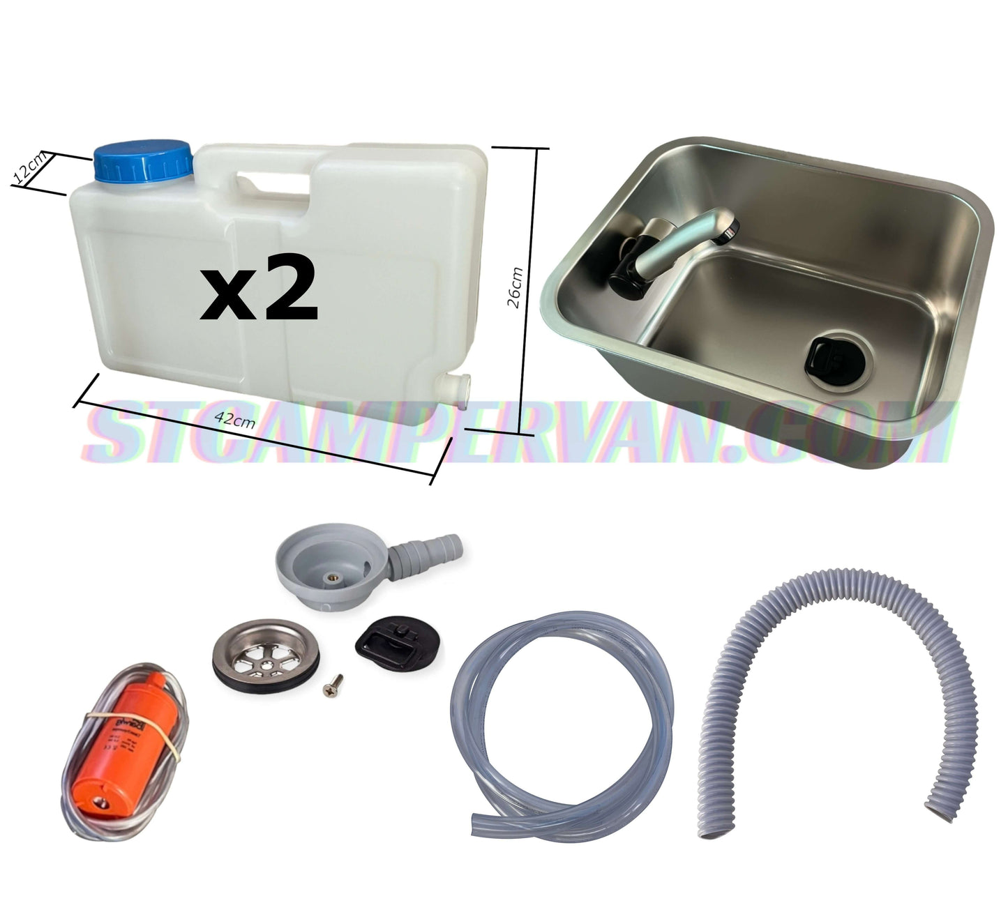 kit fregadero camper 27x36, kit fregadero con grifo Comet 12V, kit agua 12V camper