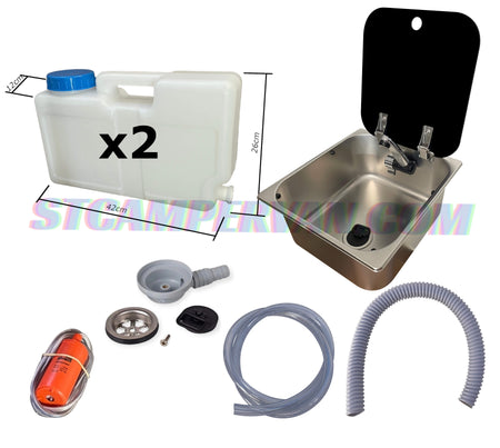 Kit fregadero camper 32x35 con tapa y grifo 12V | Completo