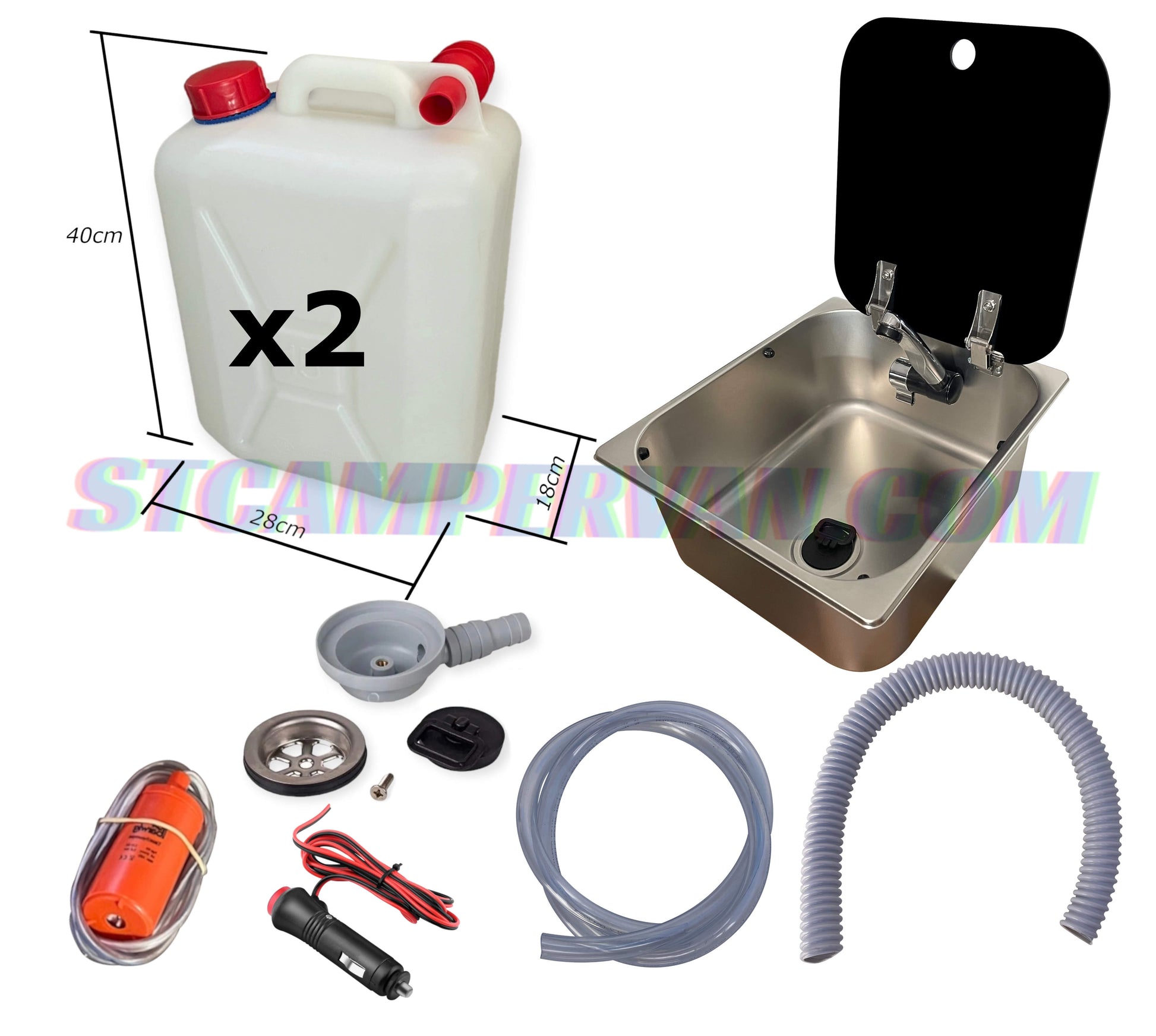 kit fregadero 32x35 con tapa y garrafas opcionales para camper, sistema de agua 12V listo