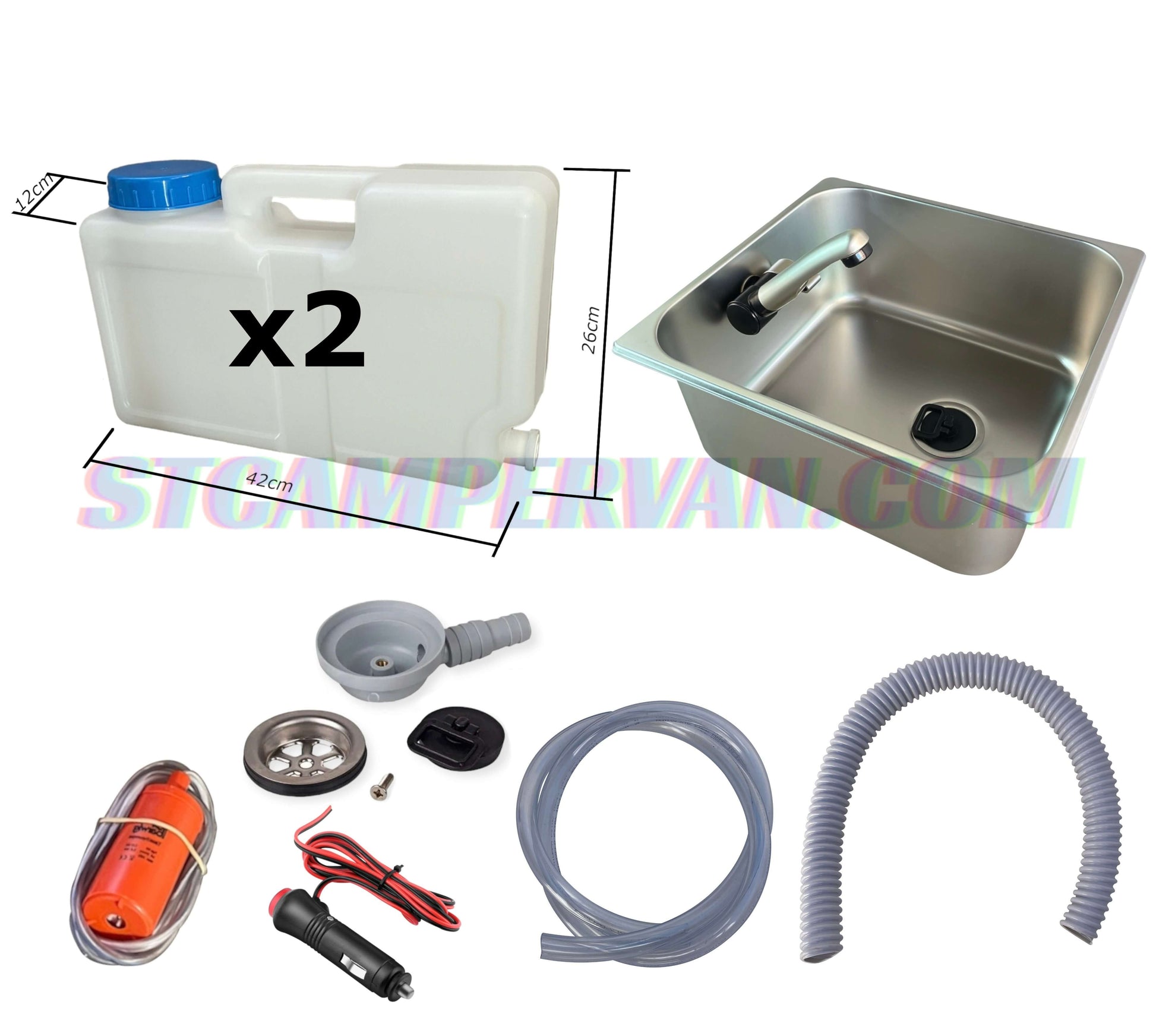 Kit fregadero camper 32x35 sin tapa con grifo 12V y bomba STCampervan