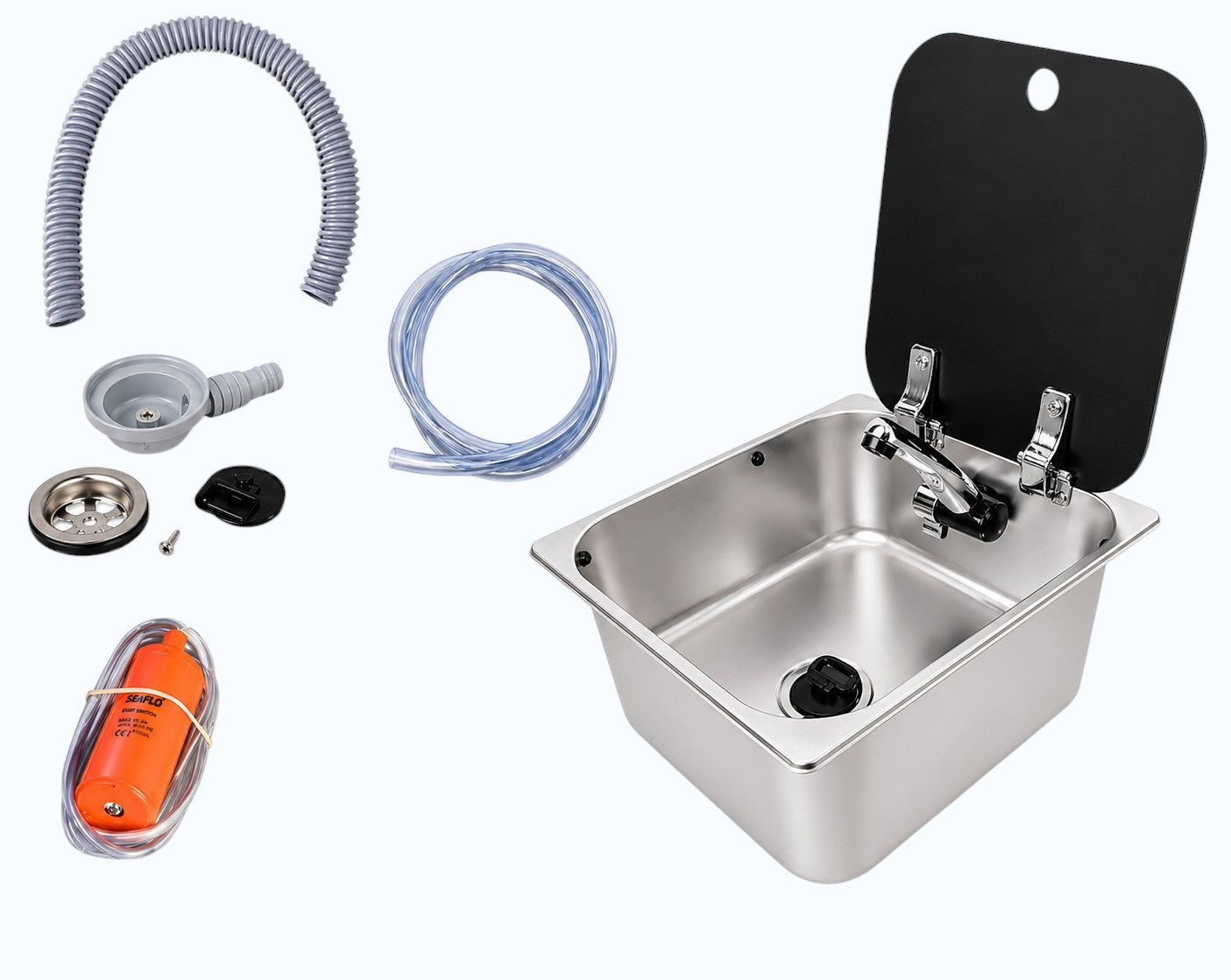 Kit fregadero camper 32x35 con tapa y grifo 12V | Completo
