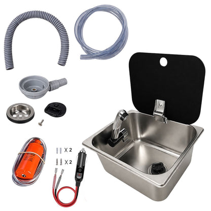 Kit fregadero camper 26x32 con tapa, grifo 12V, bomba y garrafas