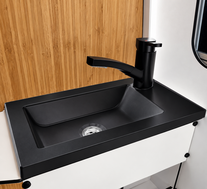 Lavabo rectangular de ABS negro de 403 × 225 mm para baño de camper.