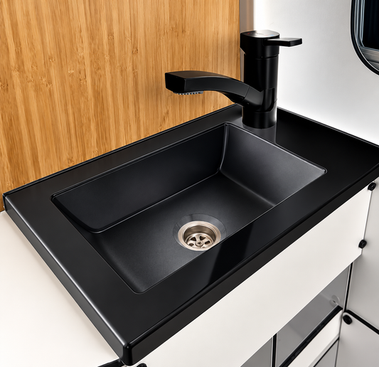 Lavabo rectangular ABS negro 403 × 225 mm para camper y autocaravana