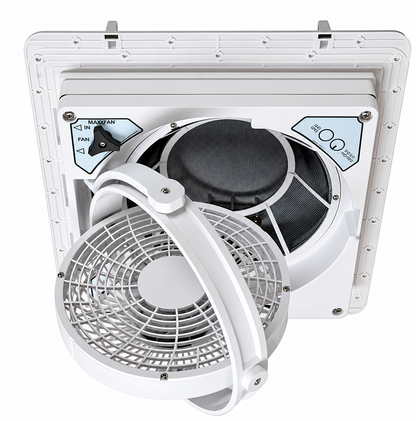 Ventilador MaxxFan Pivot inclinado para dirigir el flujo de aire