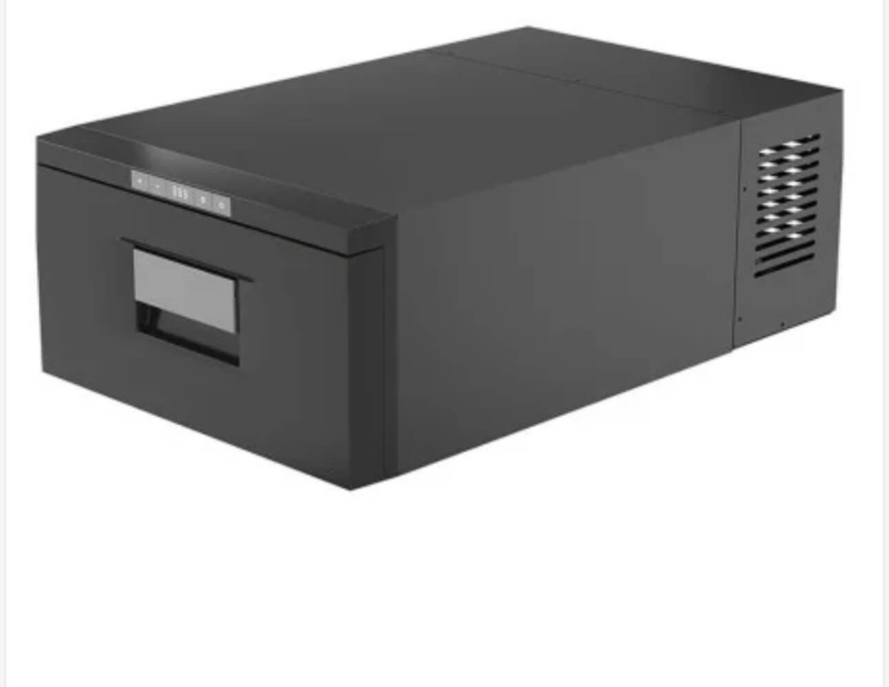 Detalle interior de la nevera congelador Alpicool D30 30L con cajón deslizante para camper y autocaravana.