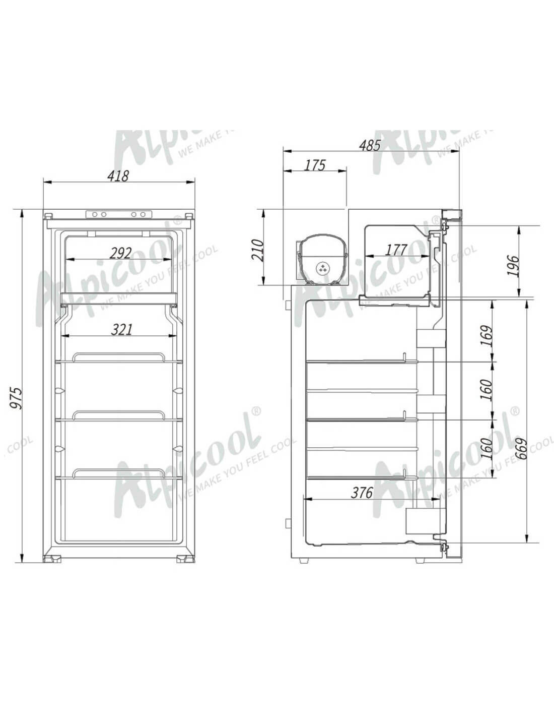 Detalle interior de la nevera congelador Alpicool CoolZone CR90X 90L para camper 