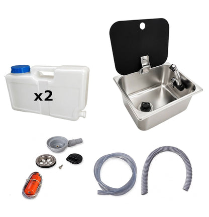 Kit fregadero camper 26x32 con tapa, grifo 12V, bomba y garrafas