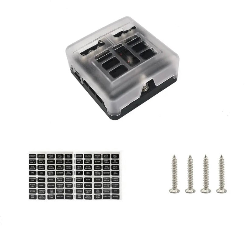 Portafusibles de 6 vías 12/24 V con tapa y leds de fallo.