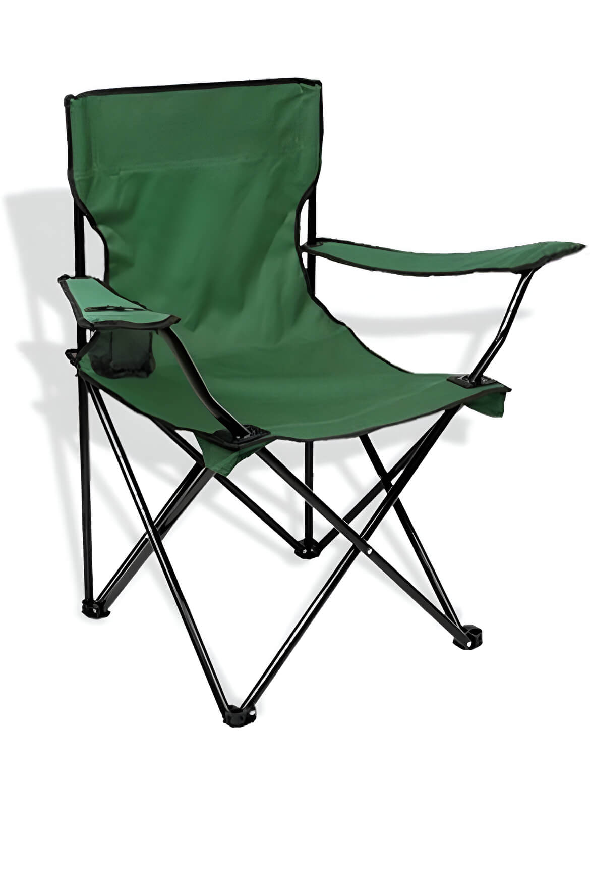 Vista frontal de la silla de camping de aluminio.
