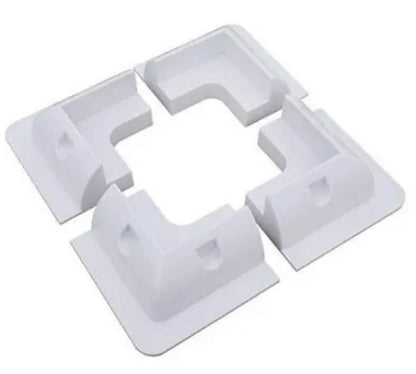 Detalle soporte de esquina ABS blanco resistente a rayos UV