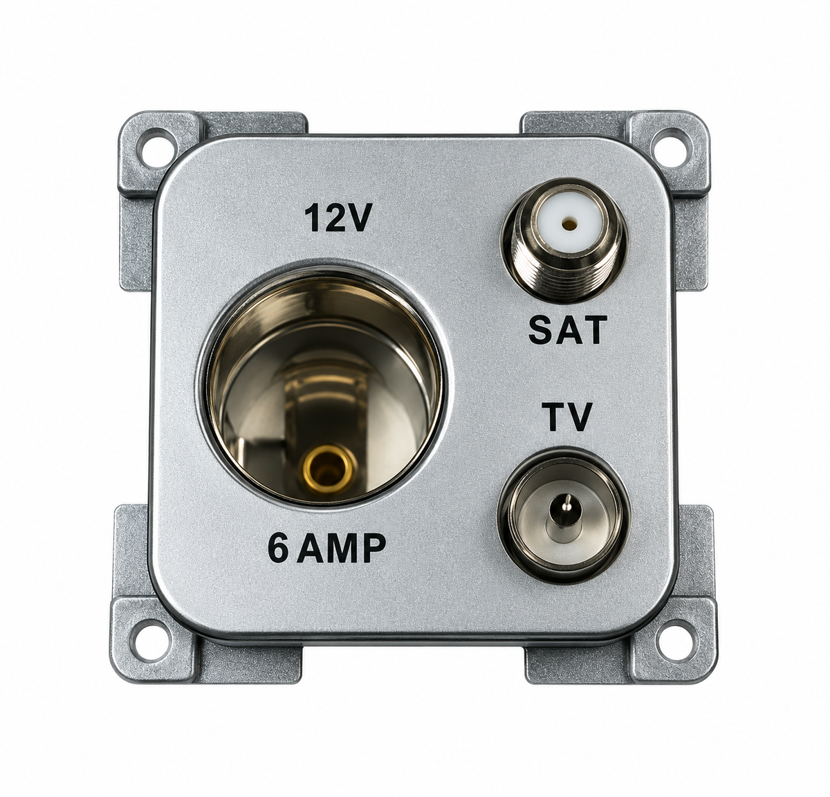 Envase de la toma combinada HABA C-Line 4100640H con conexiones de 12V, TV y satélite.
