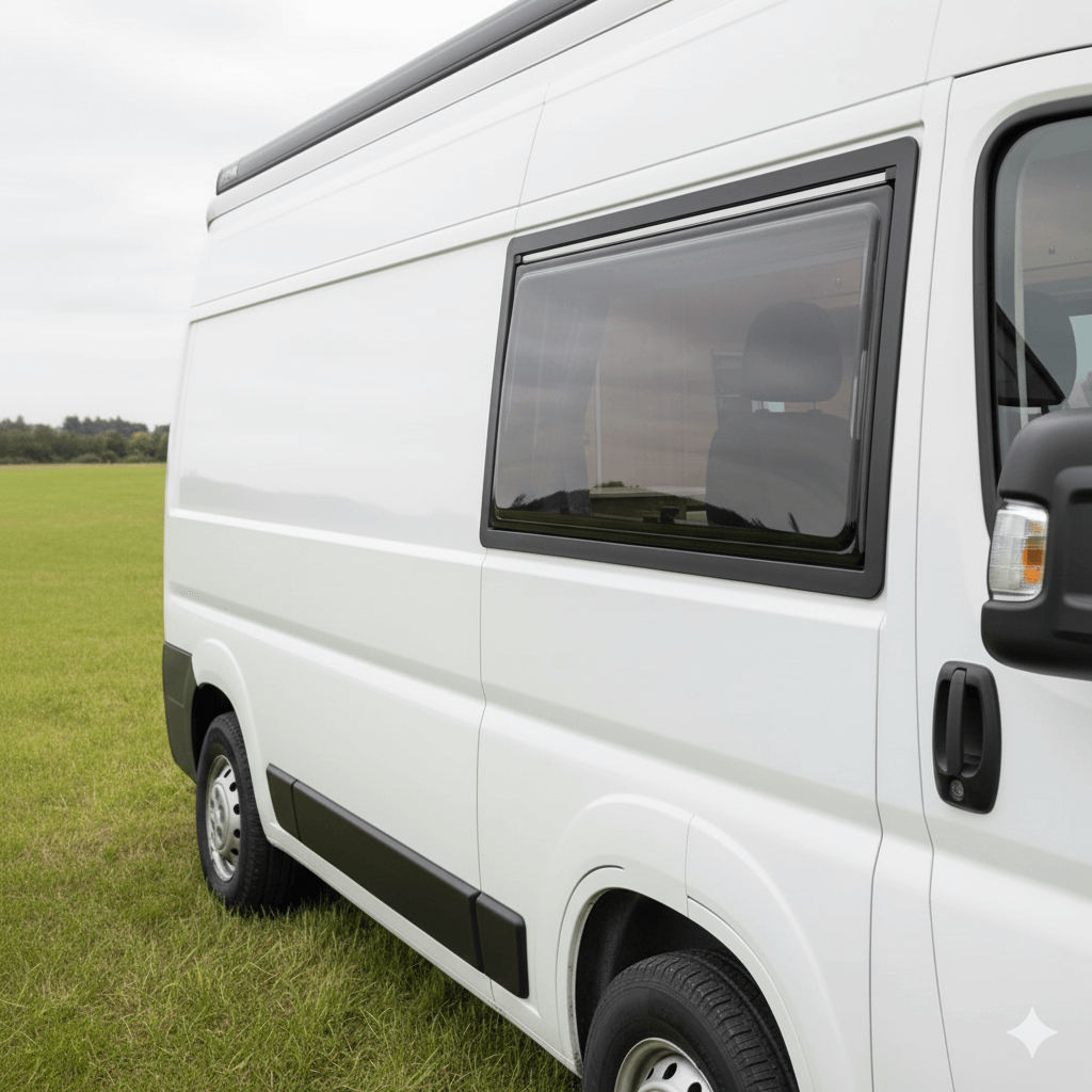 Ventana abatible 900x450 43R con mosquitera y oscurecedor