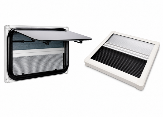 Ventana Camper Abatible Enrasada Doble Cristal con Mosquitera y Oscurecedor